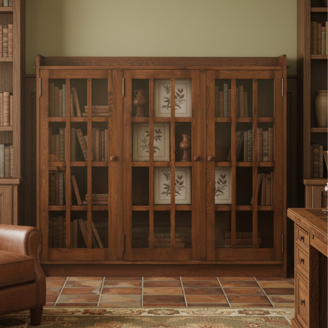 Mission Oak 3 Door Display Bookcase
