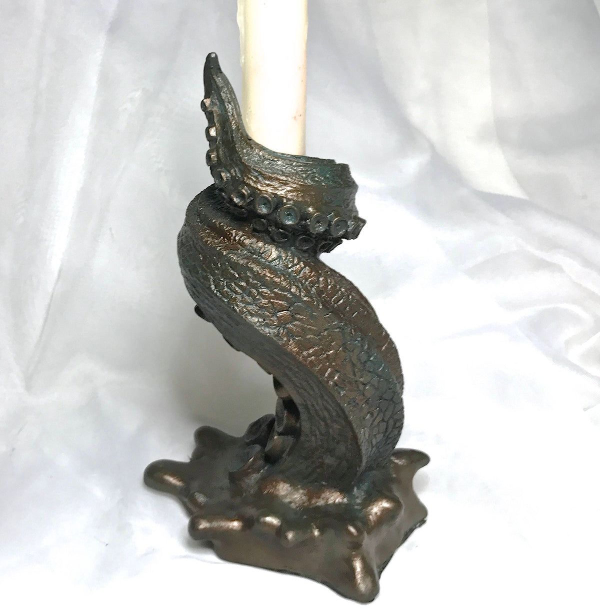 Tentacle Candlestick Holder, 6" Version, Resin Sculpture | Octopus Lovecraftian Tentacle Candle for Nautical Gift and Gothic Home Decor