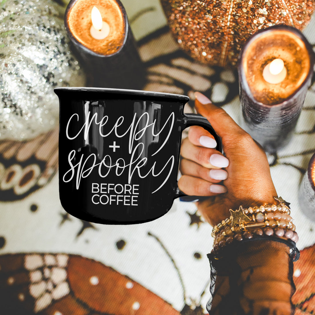 Creepy Spooky Black Ceramic Mug 14.5oz Halloween Coffee Cup For Gothic Morning Vibes