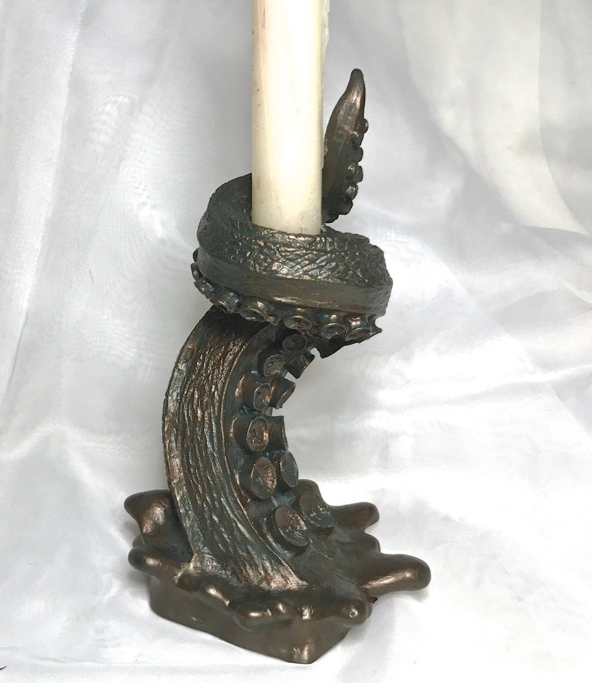 Tentacle Candlestick Holder, 6" Version, Resin Sculpture | Octopus Lovecraftian Tentacle Candle for Nautical Gift and Gothic Home Decor