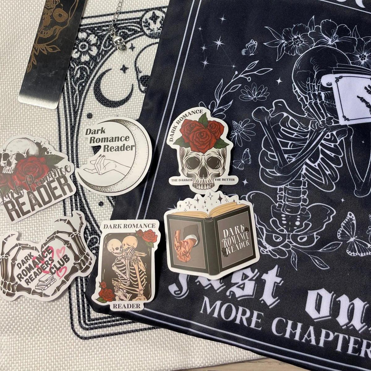Dark Romance Merch Bundles. Bundles include book sleeve, bookmark, stickers, candles, & more! Signed Book Bundle includes 1 sleeve + merch. Dark Romance Crates