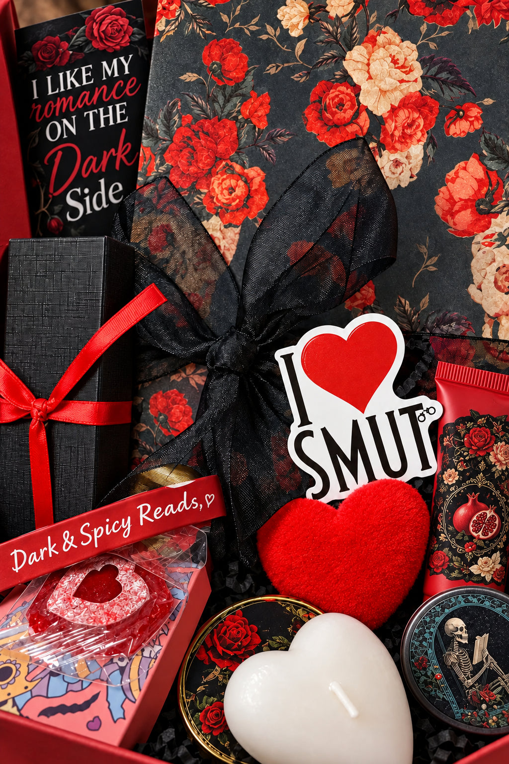 Valentine's Luxury Dark Romance Book Spa Basket. See details. Gift Wrapping included. Double-boxed for easy gifting. Dark Romance Crates