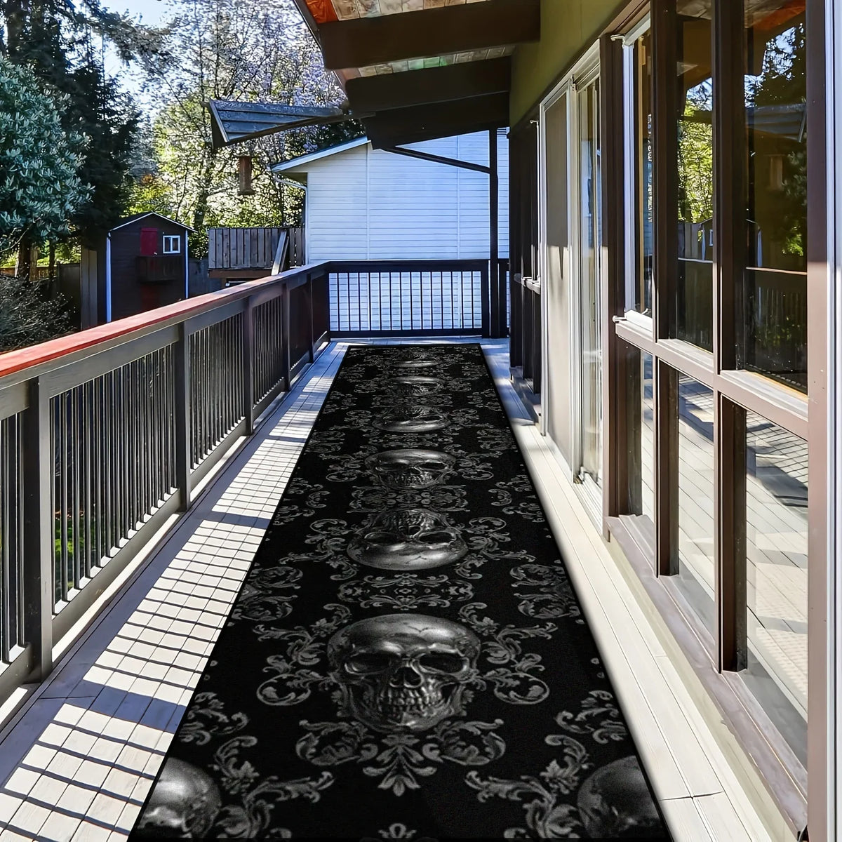 VIKAMA Black Skull Carpet Halloween Decoration Gothic Style  Large Area Rugs Balcony Hallway Rug Kitchen Floor Rug Doormat