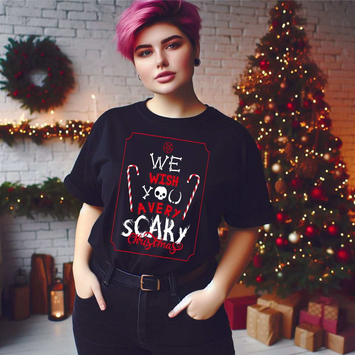 We Wish You A Scary Christmas Candy Cane Tee - Unisex Shirt