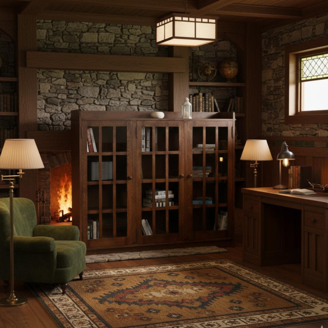 Mission Oak 3 Door Display Bookcase