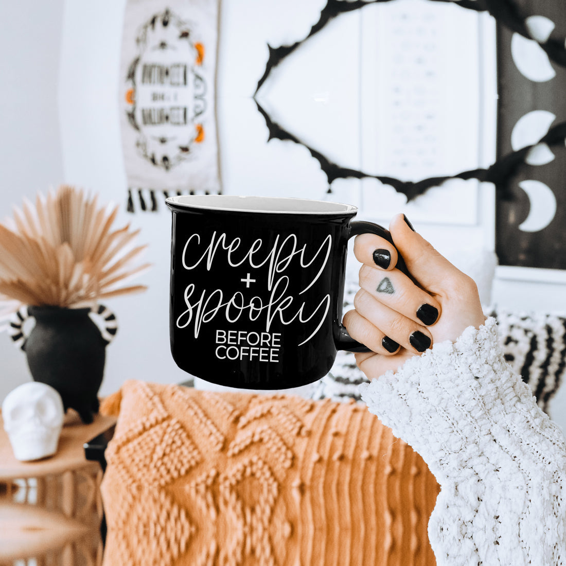 Creepy Spooky Black Ceramic Mug 14.5oz Halloween Coffee Cup For Gothic Morning Vibes
