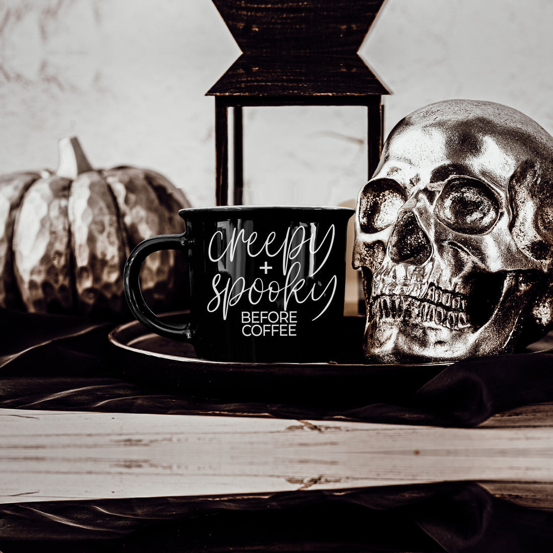 Creepy Spooky Black Ceramic Mug 14.5oz Halloween Coffee Cup For Gothic Morning Vibes