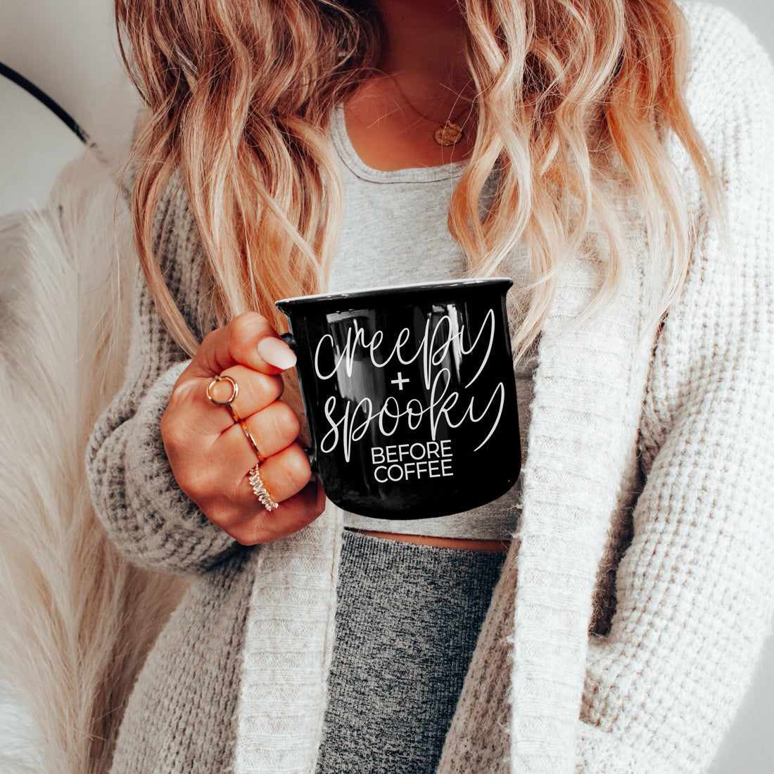 Creepy Spooky Black Ceramic Mug 14.5oz Halloween Coffee Cup For Gothic Morning Vibes